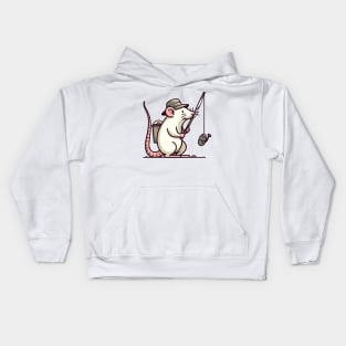 white rat fishing with fishing rod Kids Hoodie